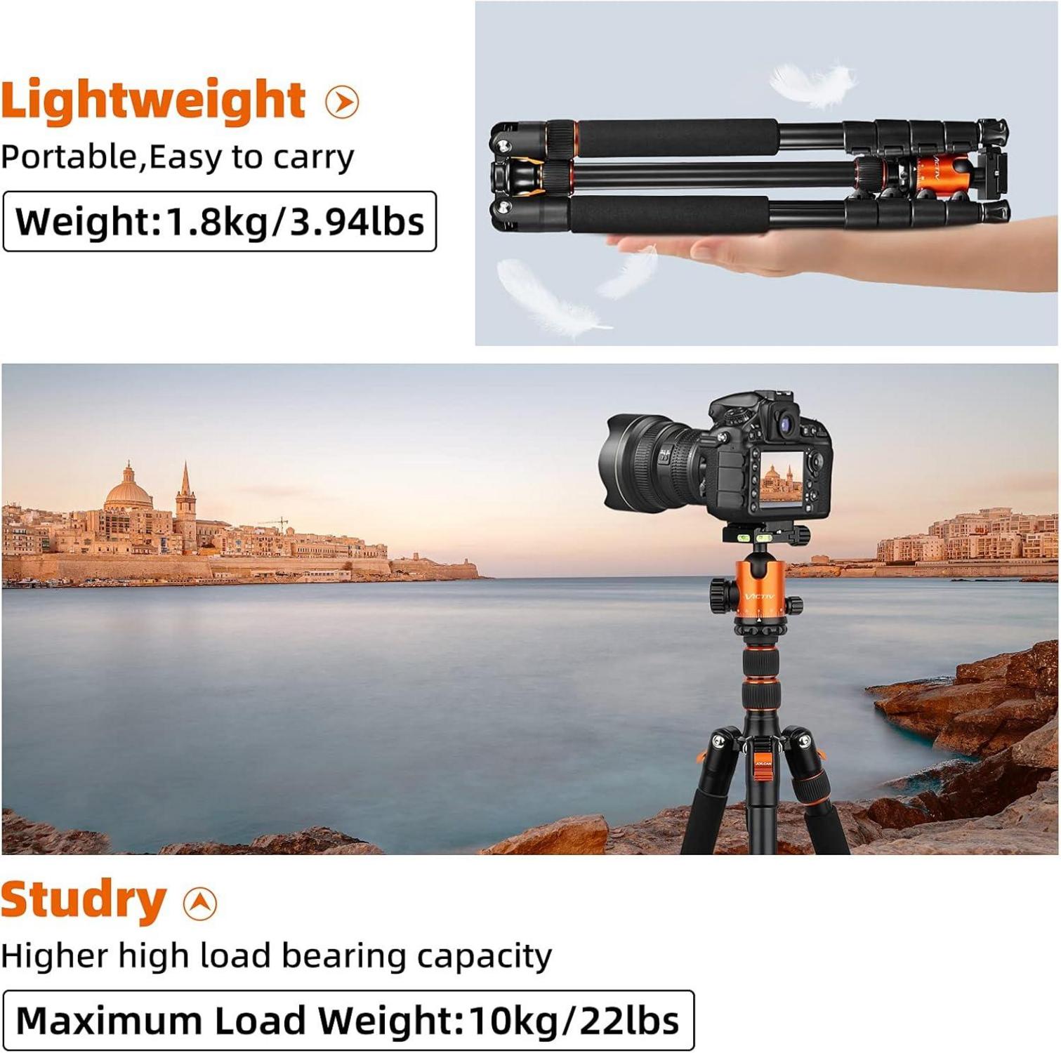 Professionelles 205cm Kamera Reisestativ 360 Grad Kugelkopf Orange