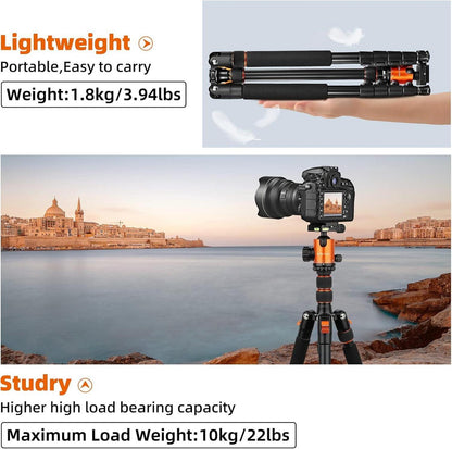 Professionelles 205cm Kamera Reisestativ 360 Grad Kugelkopf Orange