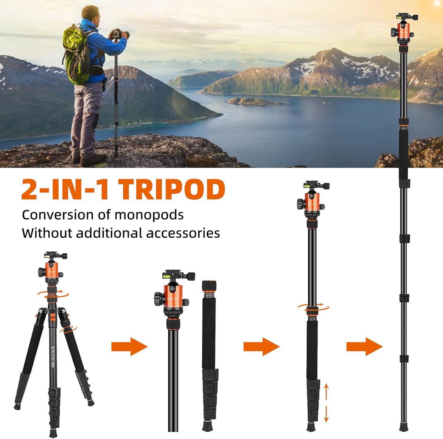 VICTIV 205cm Professionelles Aluminiumlegierungs-Stativ für Kamera, Reisestativ