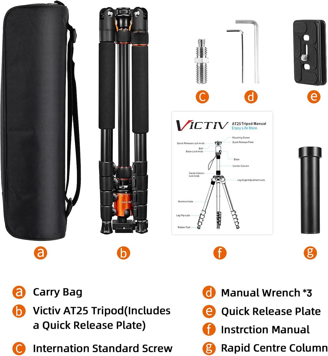 Professionelles 205cm Kamera-Stativ Aluminiumlegierung DSLR Reisestativ 360° Kugelkopf 10 kg Traglast Orange