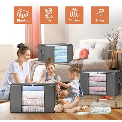 Große 6er Set 90L Aufbewahrungsbox mit Deckel für Kleidung