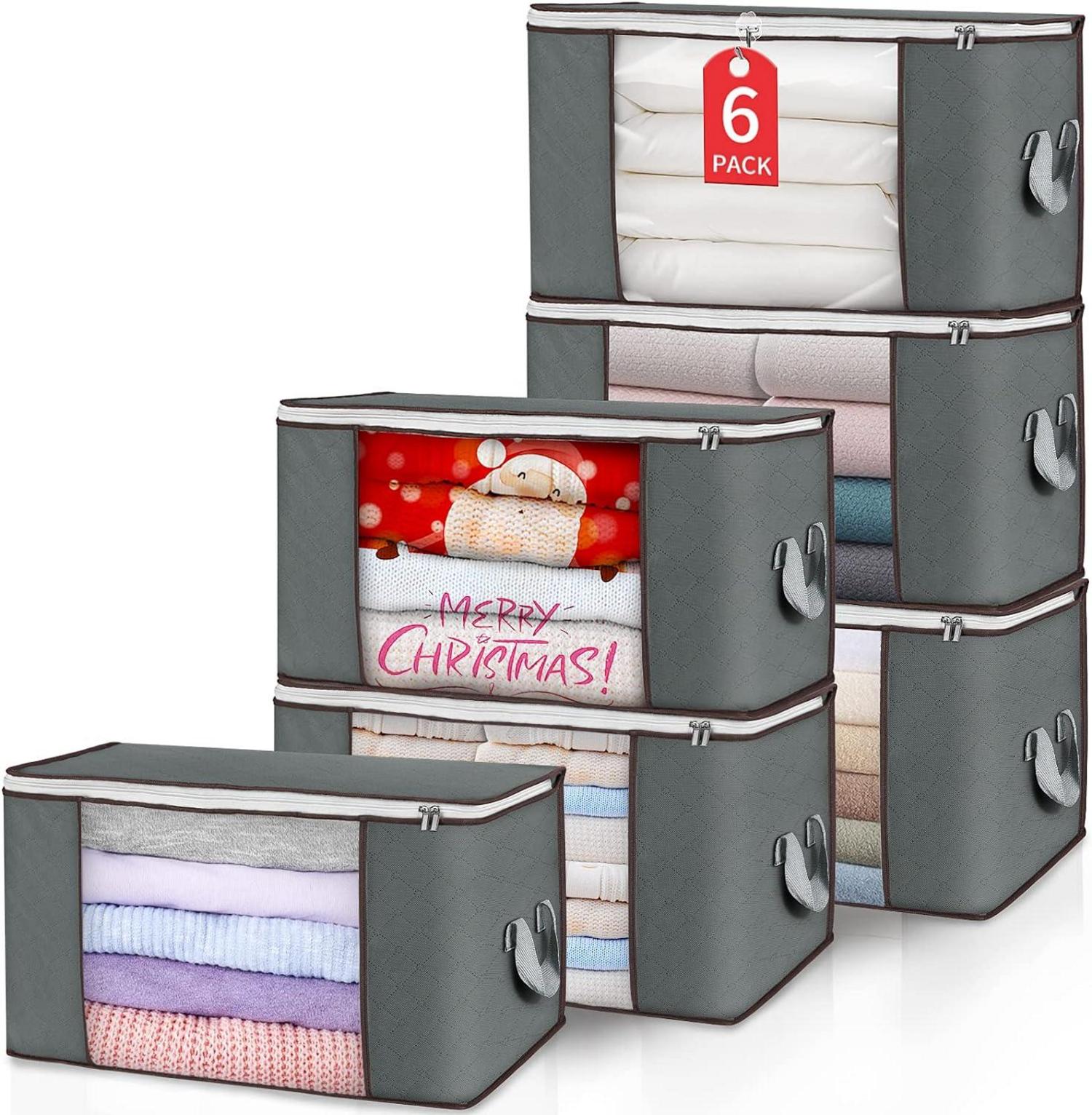 Aufbewahrungsbox mit Deckel 6er Set 90L Grau - Faltbare Kleiderbox