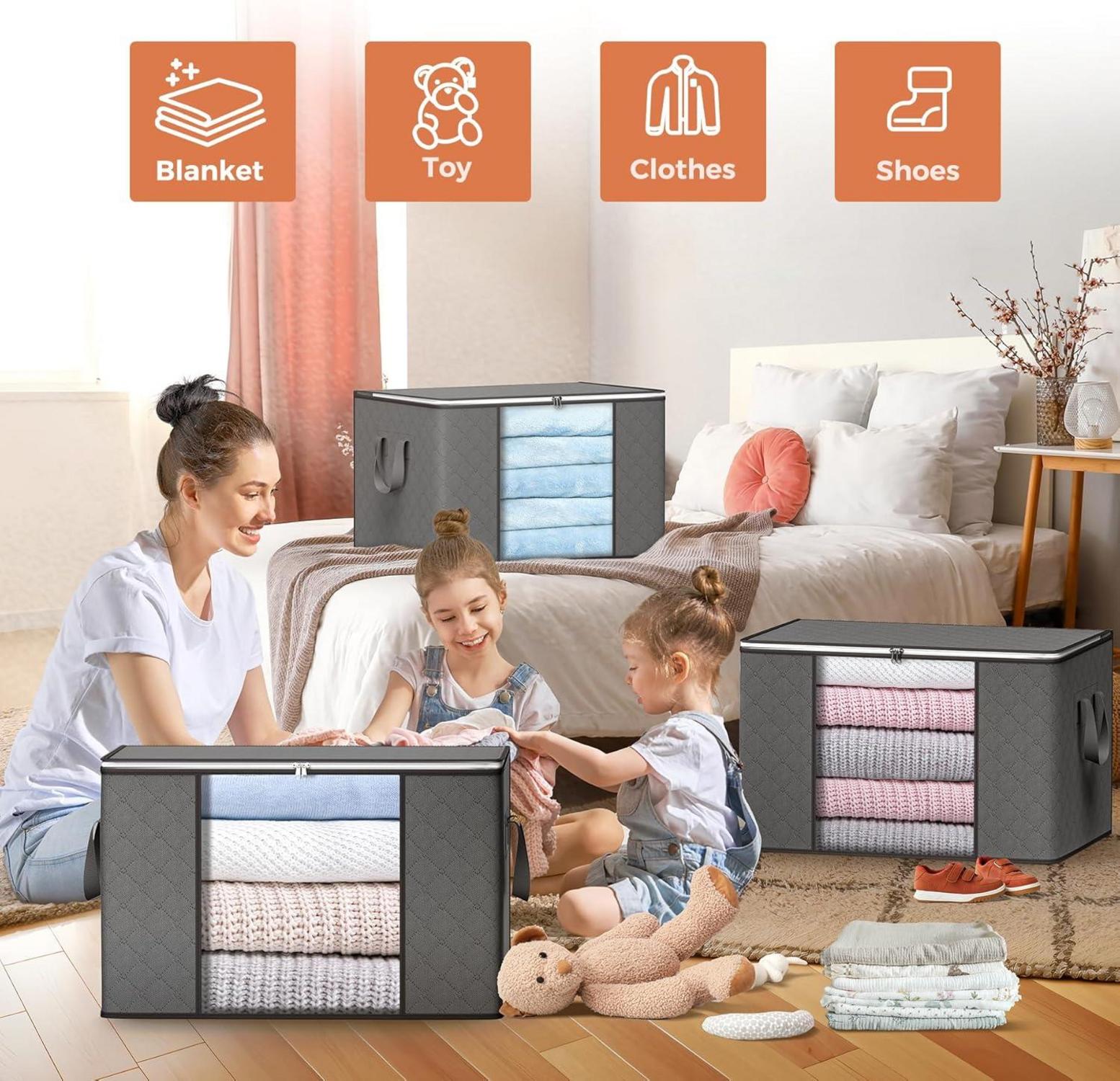 Aufbewahrungsbox mit Deckel 6er Set 90L Grau - Faltbare Kleiderbox