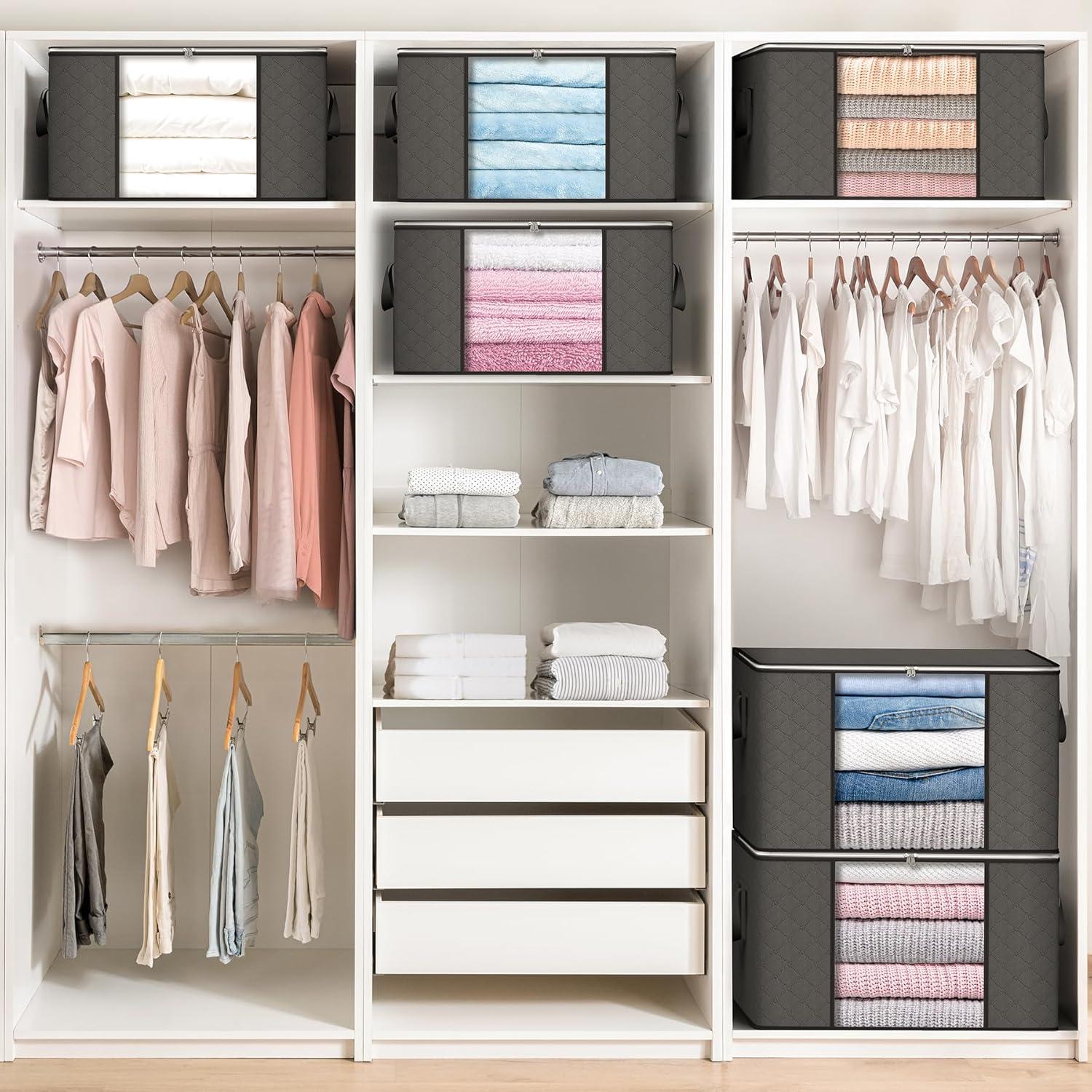 Budding Joy Aufbewahrungstasche 6er-Set 90L Grau für Kleidung und Bettwäsche