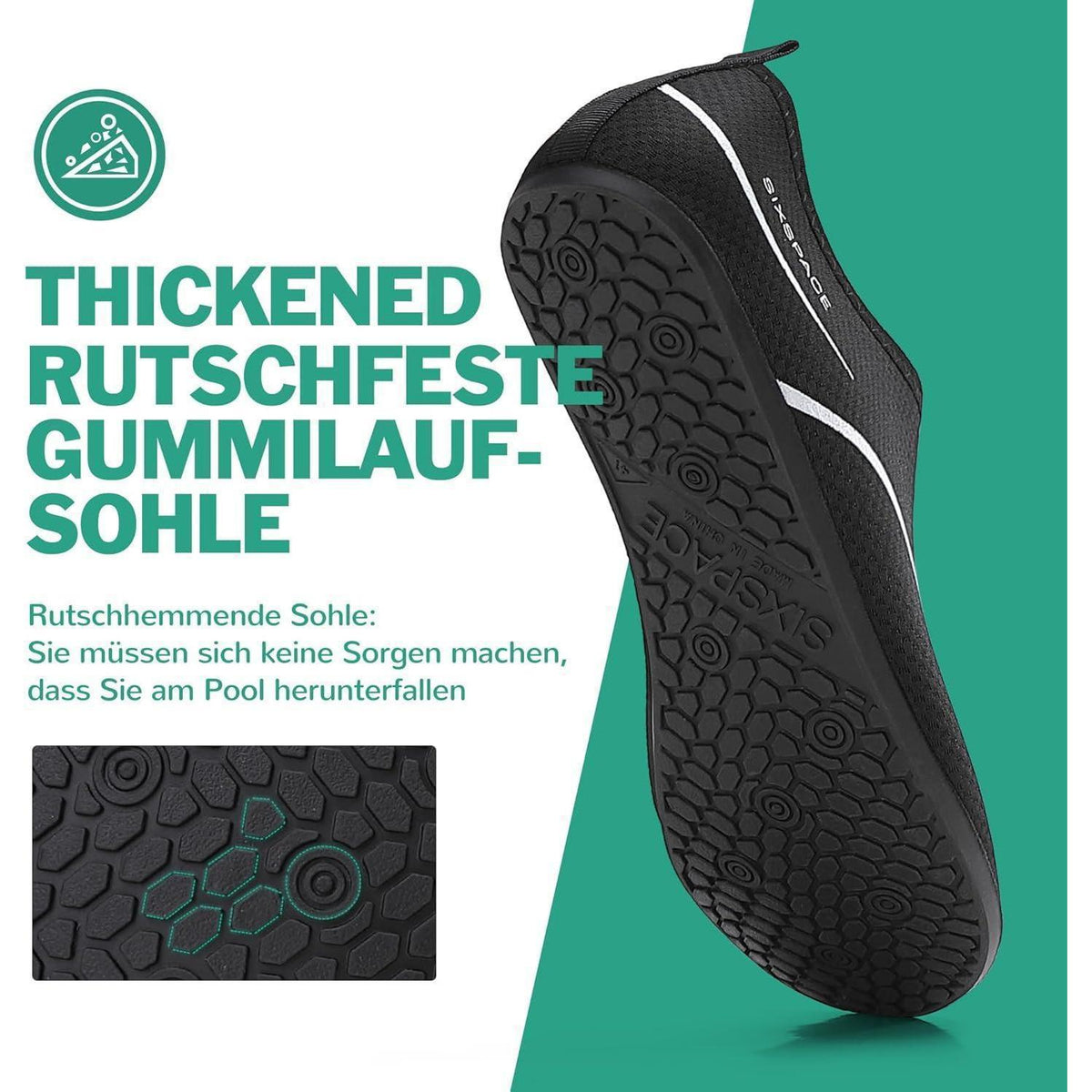 Wasserschuhe Schnell Trocknend Rutschfest für Damen und Herren Schwarz