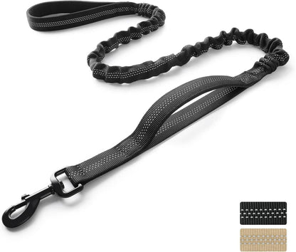 Reflektierende Bungee Hundeleine mit Gepolsterten Griffen Schwarz