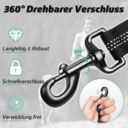 Hundeleine mit 2 Gepolsterten Griff, Reflektierend, Elastisch, Schwarz 114-158cm