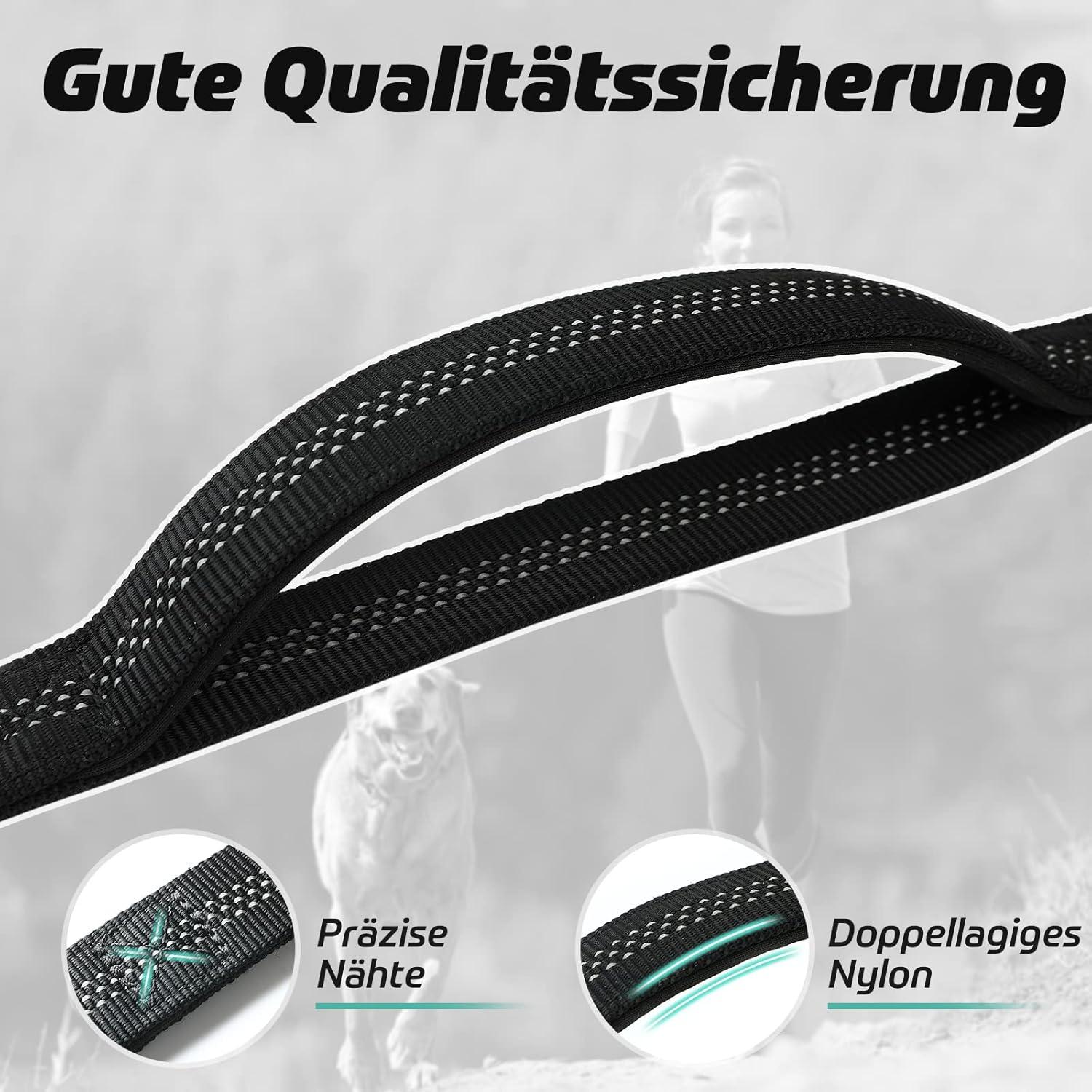 Starke Bungee Hundeleine 2 Gepolsterte Griff Metallhaken Schwarz