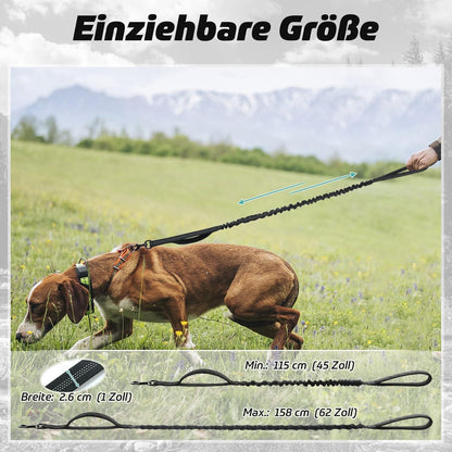Hundeleine mit 2 Gepolsterten Griff, Reflektierend, Elastisch, Schwarz 114-158cm