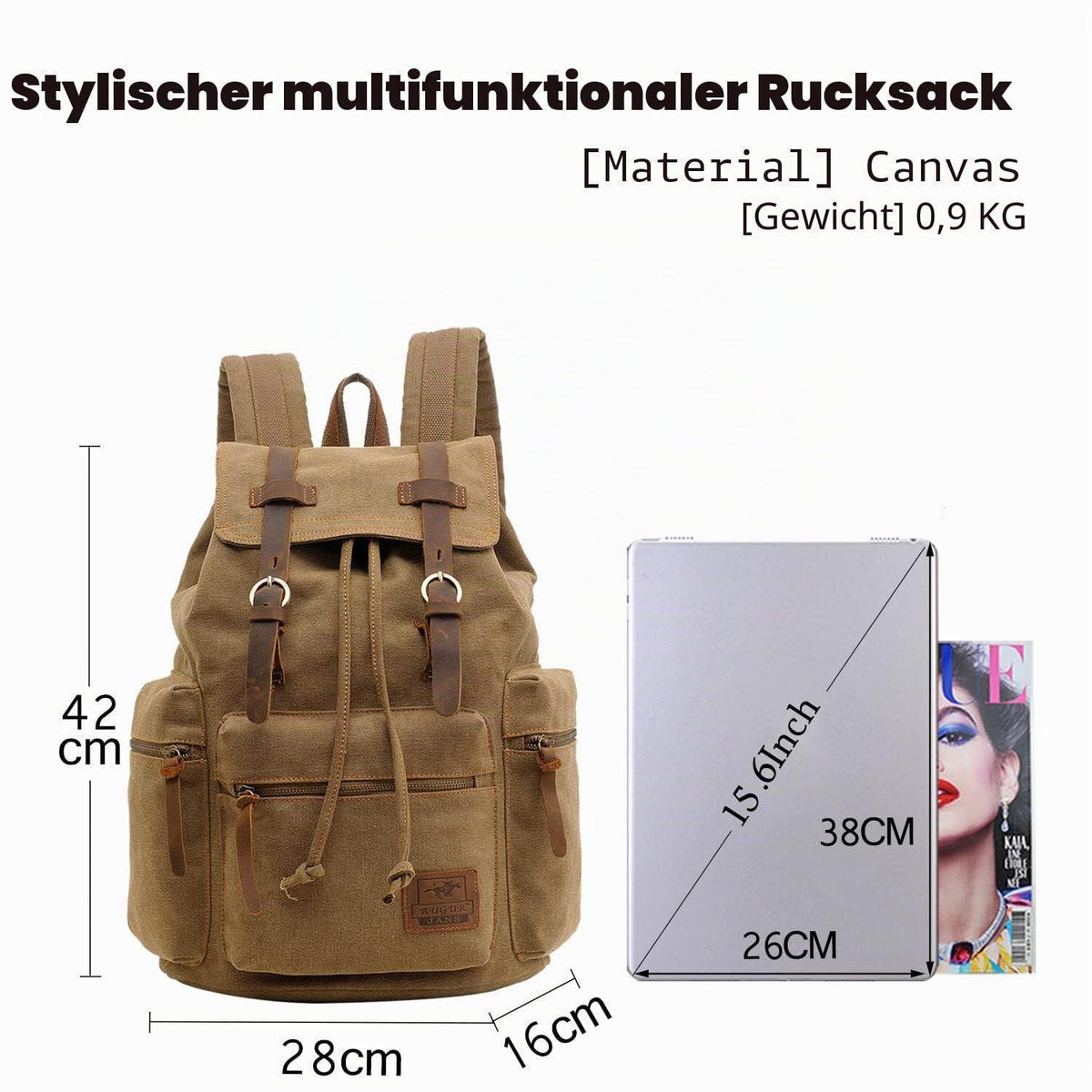 Vintage Canvas Rucksack – Daypack für Laptop, Schule & Reisen