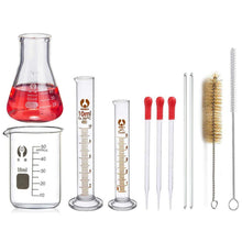 Glas Labor Set 11-tlg. Erlenmeyerkolben Becher Messzylinder Pipetten