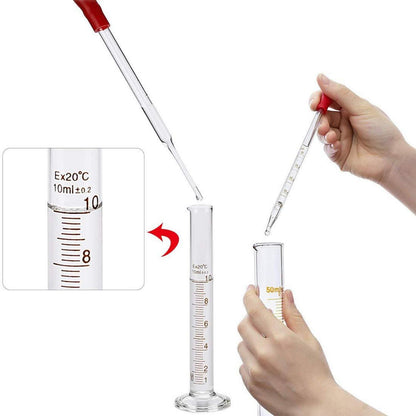 Glas Labor Messset mit Erlenmeyerkolben, Becher, Fläschchen, Zylinder, Pipetten, Bürsten