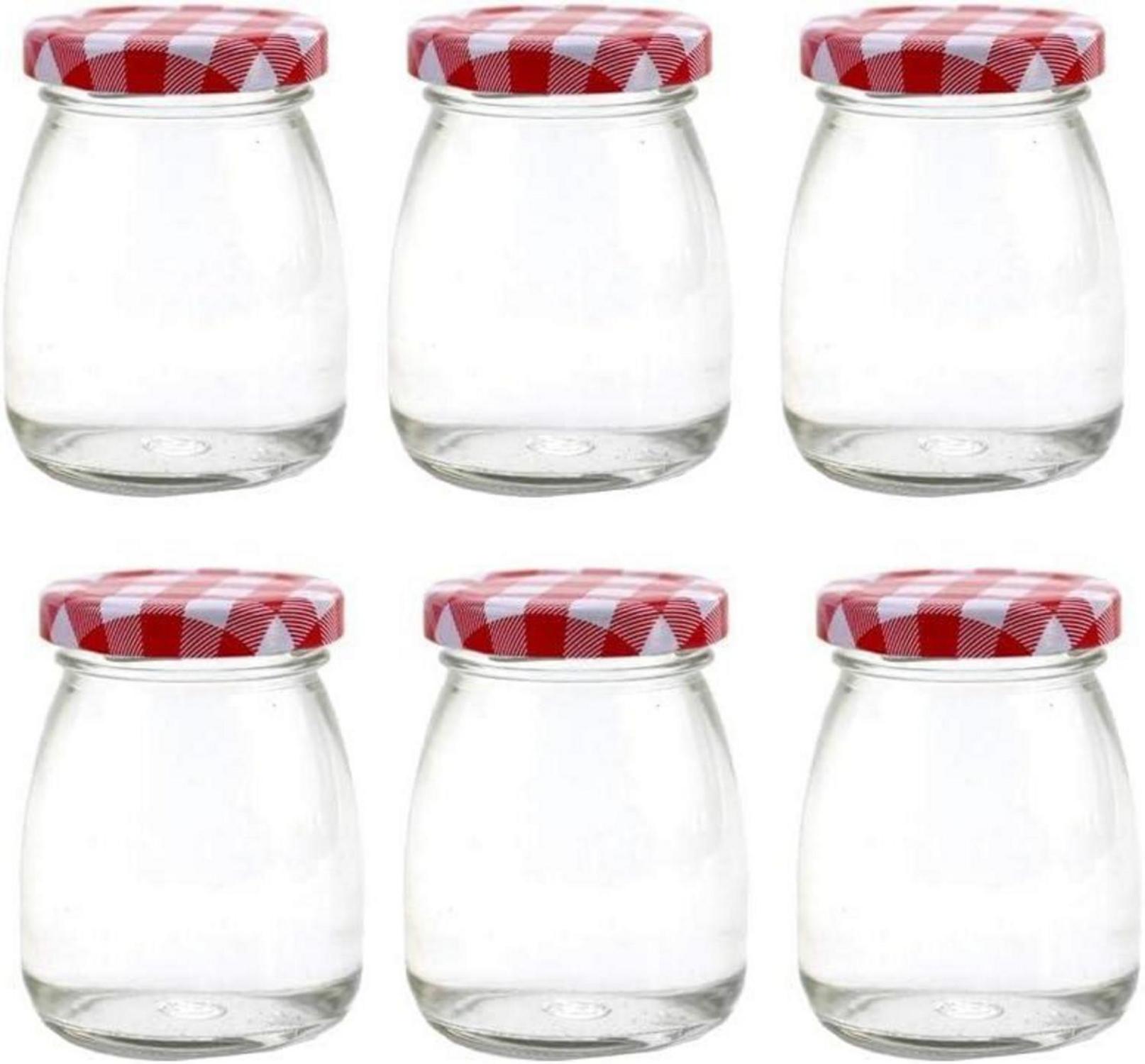 6er Set Mini-Gläser mit roten Gingham-Deckeln, 100 ml