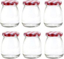 6er Set Mini-Gläser mit roten Gingham-Deckeln, 100 ml