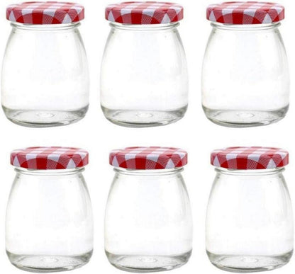 6er Set Mini-Gläser mit roten Gingham-Deckeln, 100 ml
