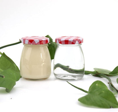 6er Set Mini-Gläser mit roten Gingham-Deckeln, 100 ml