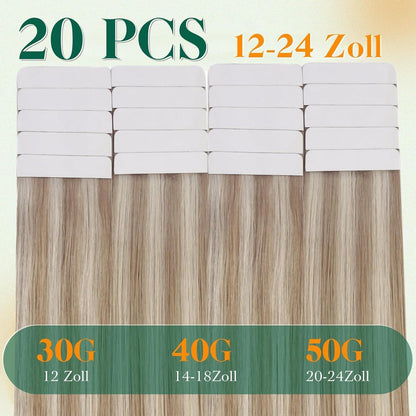 Echthaar Tape Extensions Blond Aschblond 30cm #18/613