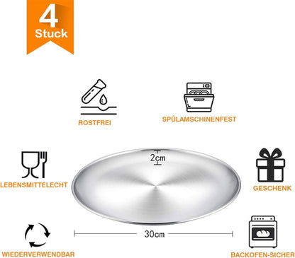 TEAMFAR Pizzablech 4er-Set Edelstahl 29 cm rund Backblech