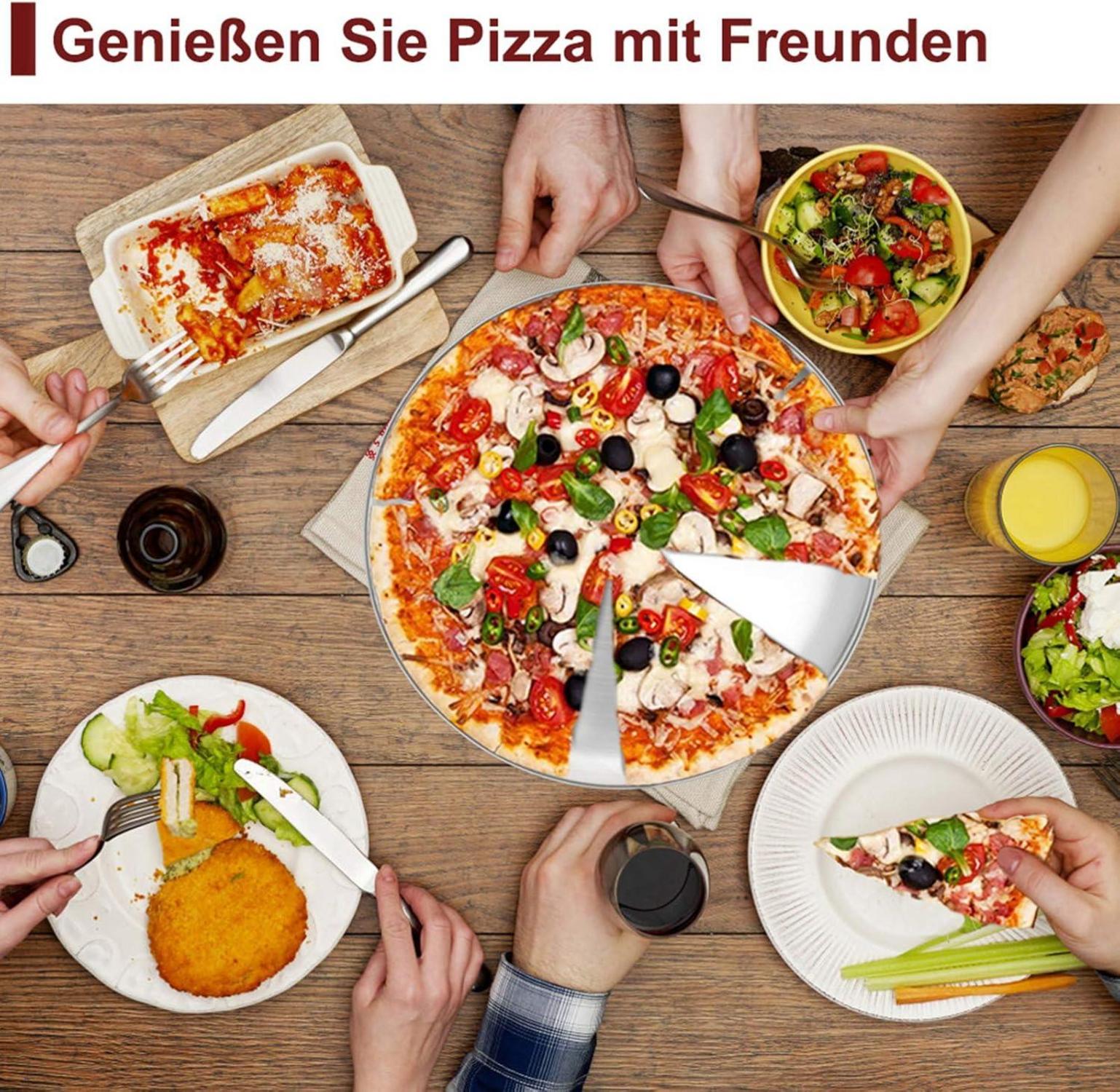 TEAMFAR Pizzablech-Set 4er Rund Edelstahl 29cm Backblech Ofen