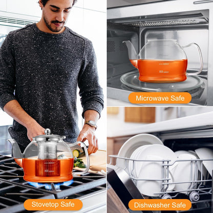 Teekanne Glas 1.2L Siebeinsatz Tee Kanne Borosilikat Hitzebeständig