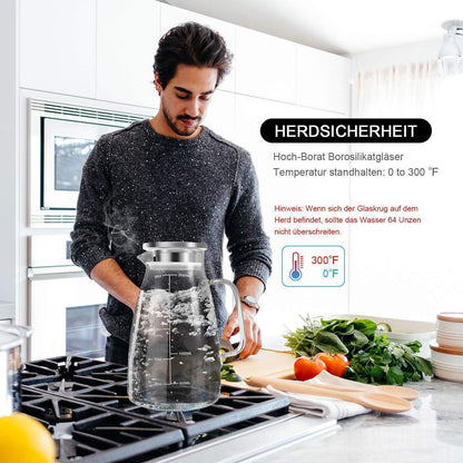 Glaskaraffe 2 Liter mit Deckel - Wasserkaraffe & Eistee