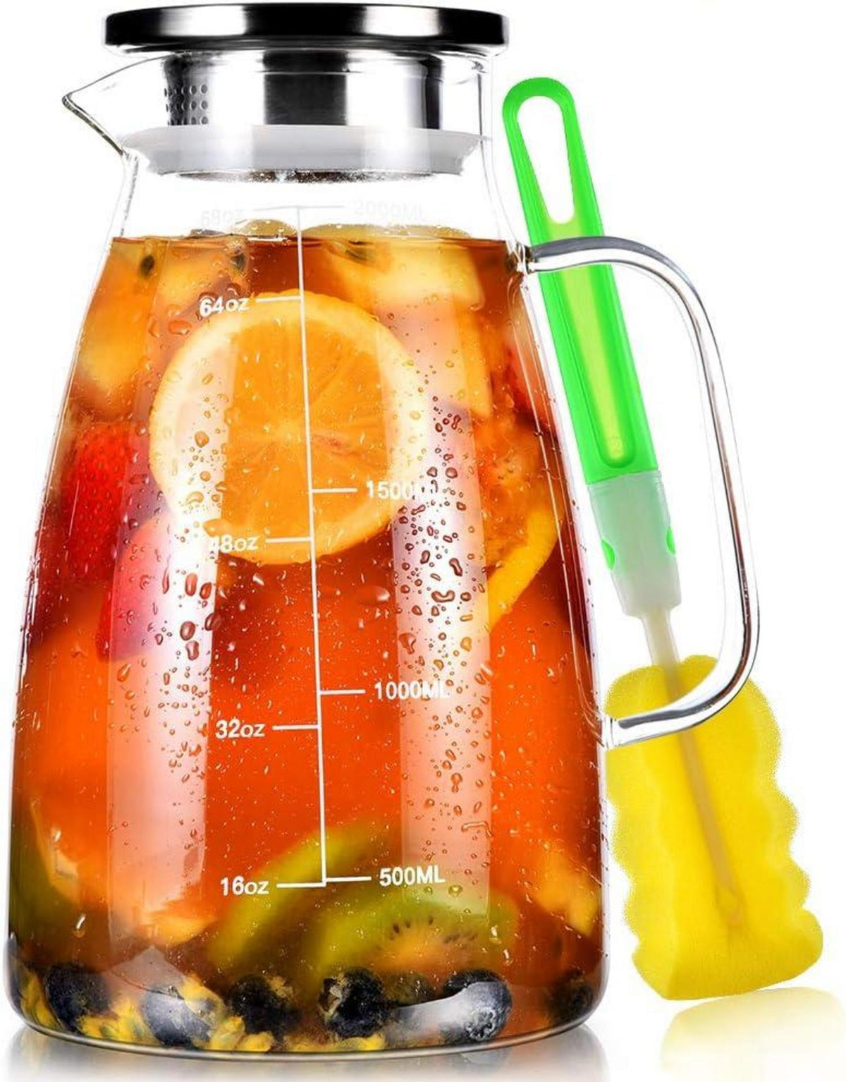 Glaskaraffe 2 Liter mit Deckel und Kühlung Borosilikatglas