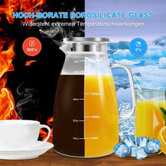 Glaskaraffe 2 Liter mit Deckel und Kühlung Borosilikatglas