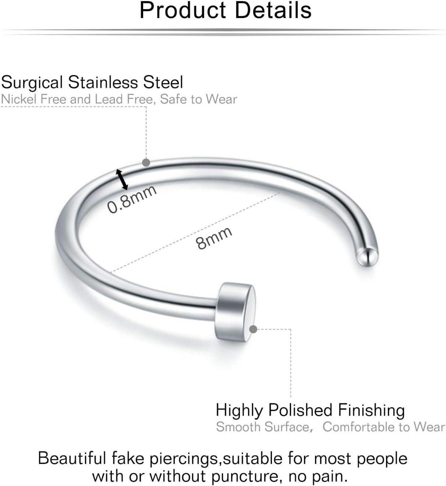Set 12-16Stk 20G 8mm Nasenpiercings Edelstahl Fake Piercings Nase