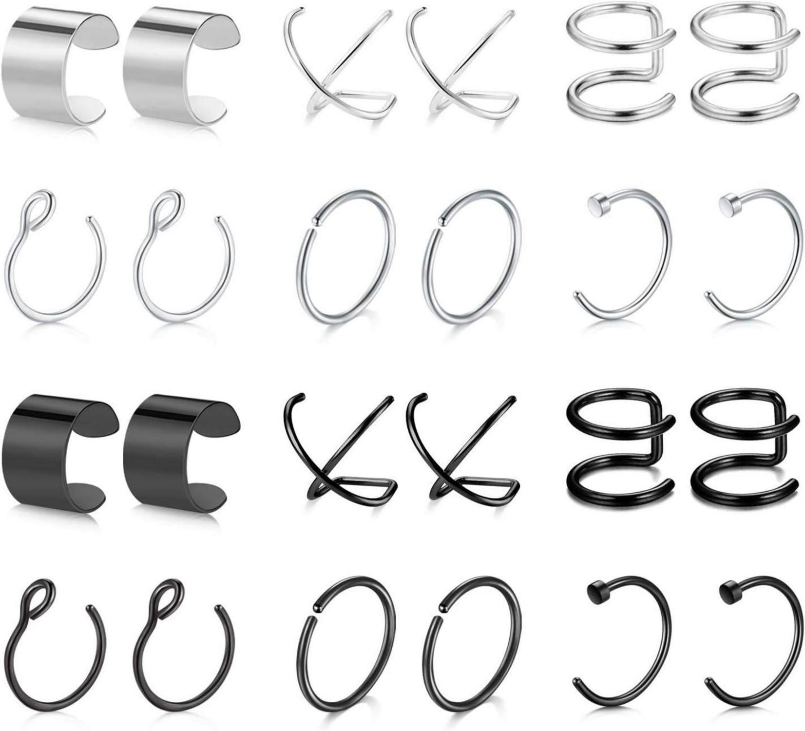 24 Stk Fake Piercings Ohrklemme Ear Cuff Edelstahl Hypoallergen