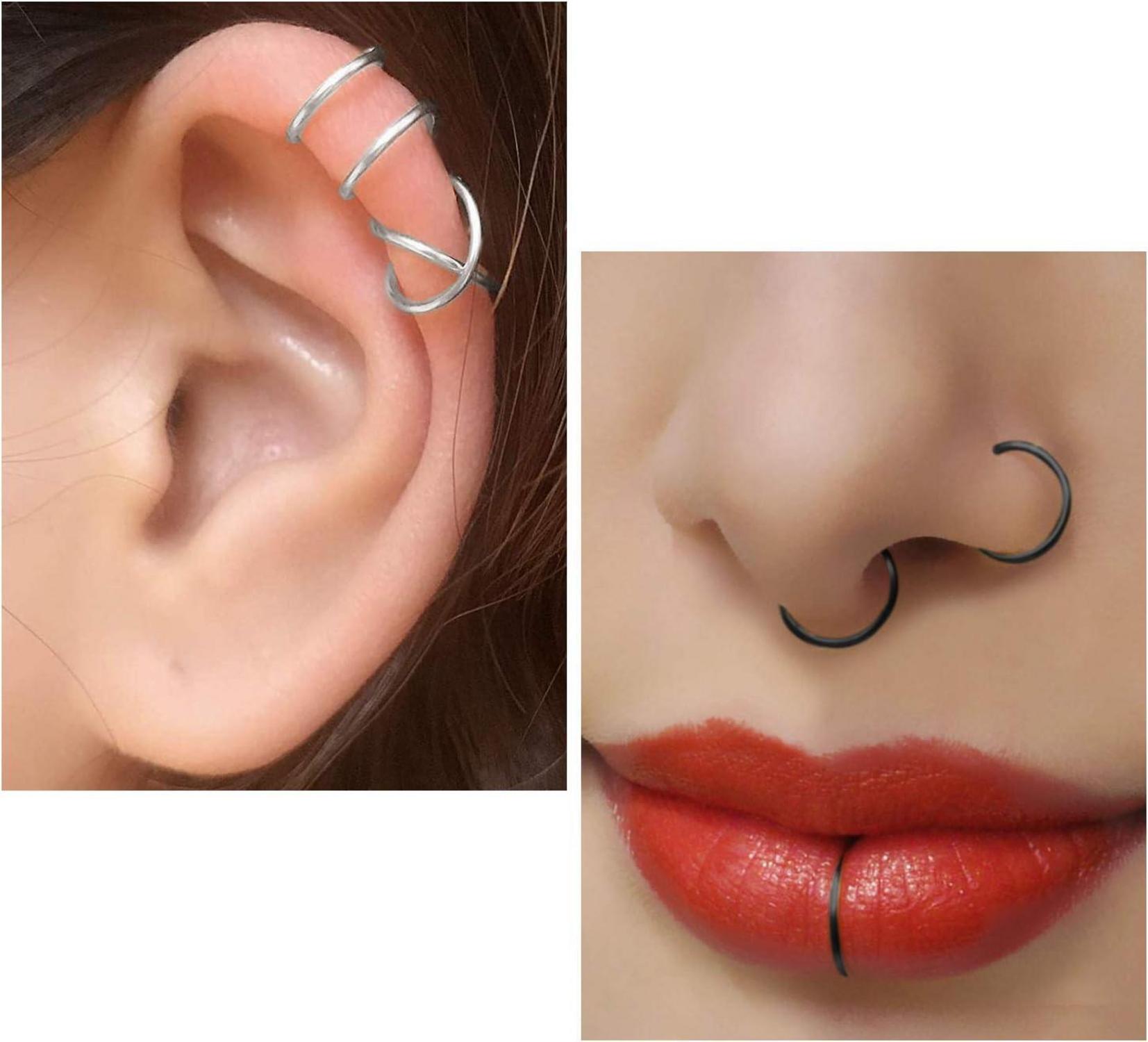 24 Stk Fake Piercings Ohrklemme Ear Cuff Edelstahl Hypoallergen