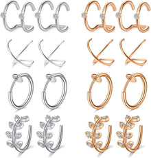 Fake Piercings Ohrklemme Ear Cuffs 16 Stk Edelstahl Clamp-on Ohr