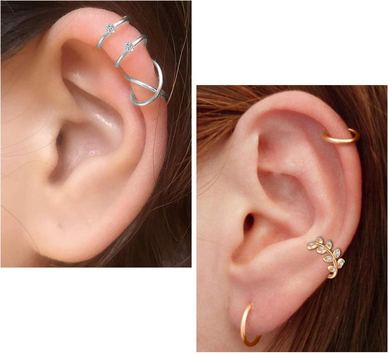 Fake Piercings Ohrklemme Ear Cuffs 16 Stk Edelstahl Clamp-on Ohr