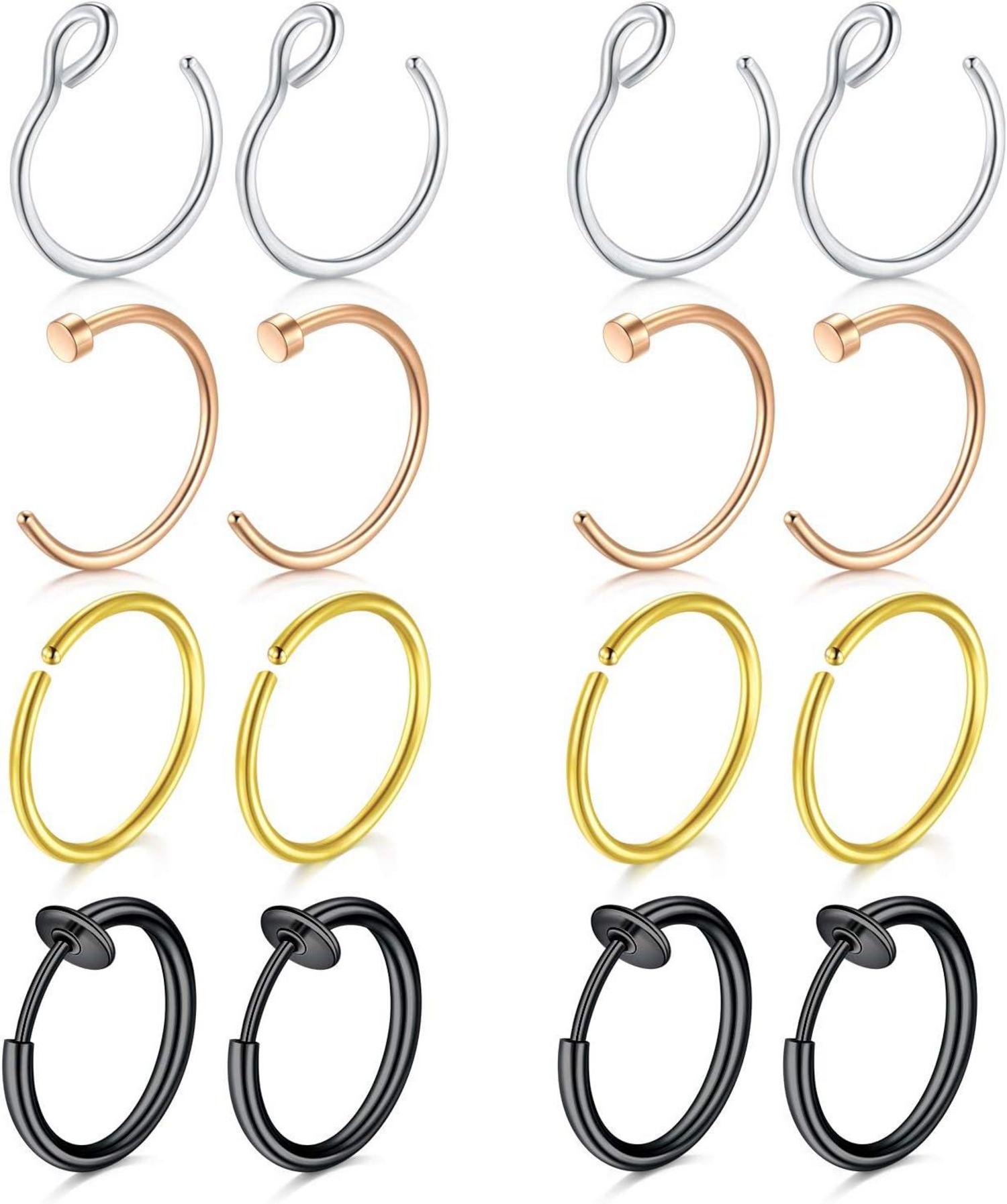Fake Nasenringe Set 16 Stk 20G 8mm Edelstahl Piercings Lippe Ohr