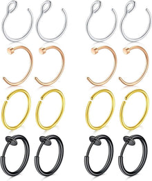Fake Nasenringe Set 16 Stk 20G 8mm Edelstahl Piercings Lippe Ohr