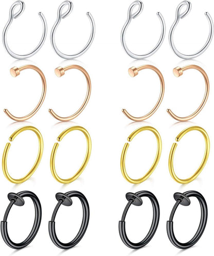 Fake Nasenringe Set 16 Stk 20G 8mm Edelstahl Piercings Lippe Ohr