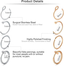 Mayhoop 16 Stk. Fake Nasenpiercings 20G 8mm Edelstahl Nase
