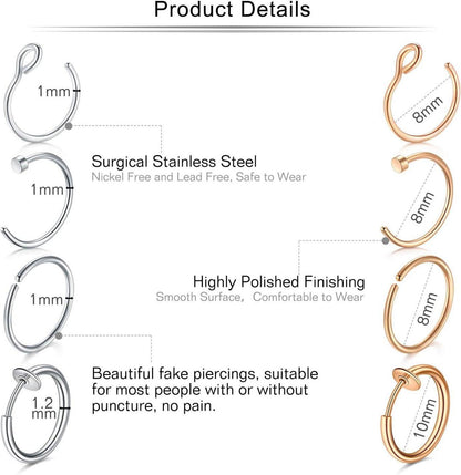 Mayhoop 16 Stk. Fake Nasenpiercings 20G 8mm Edelstahl Nase
