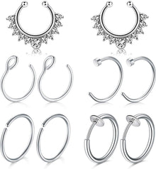 Fake Piercings Set Nasen Septum Lippe Ohr Silber Rosegold 10 Stück