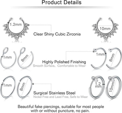 Mayhoop Fake Piercings 10 Stück Nasen Lippen Septum