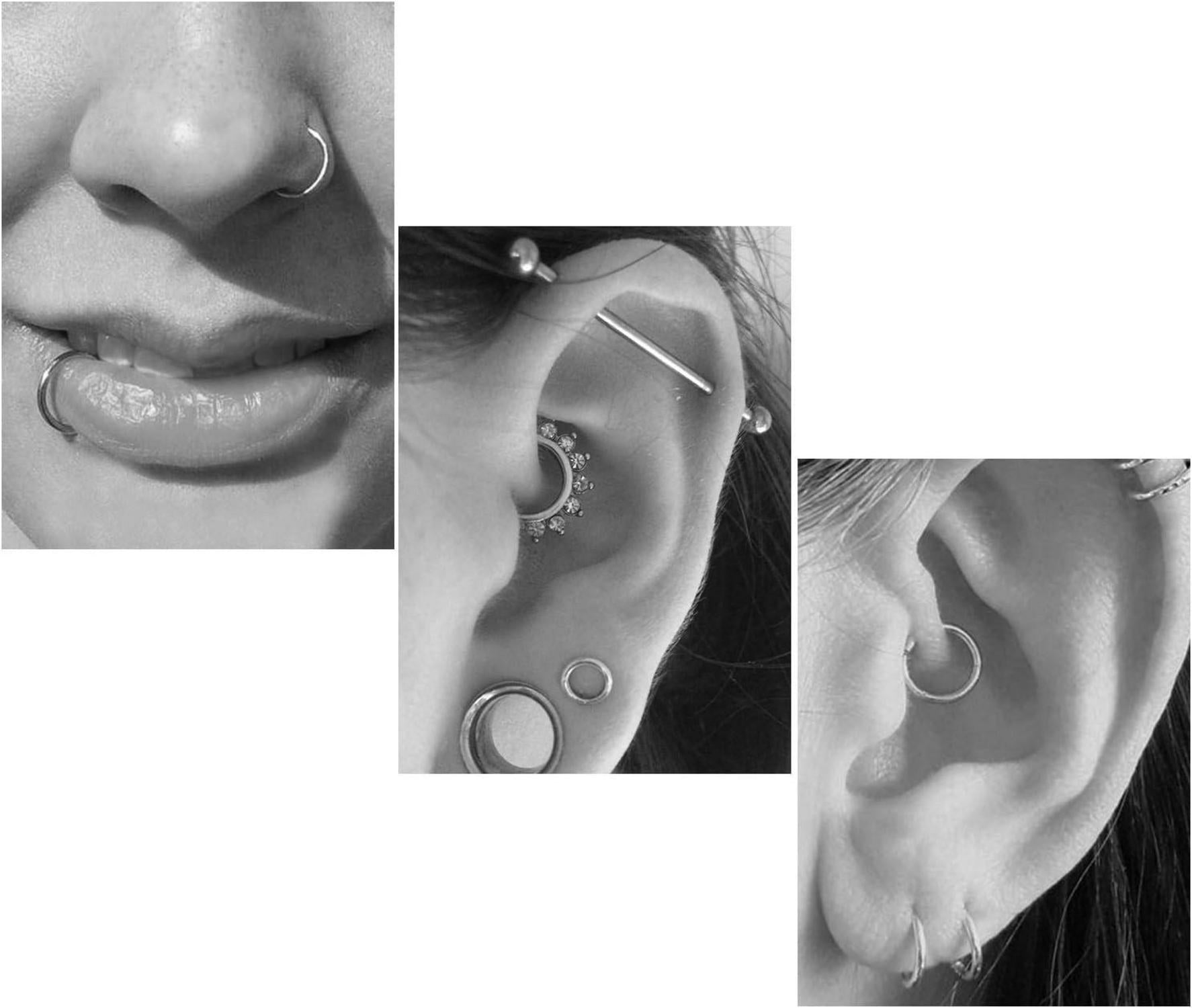 Fake Piercings Set Nasen Septum Lippe Ohr Silber Rosegold 10 Stück