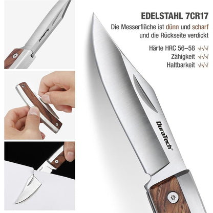 DURATECH Klappmesser Holzgriff 170mm Edelstahl Einhandmesser