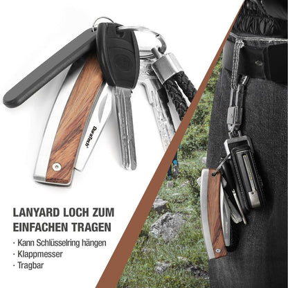 DURATECH Klappmesser Holzgriff 170mm Edelstahl Einhandmesser