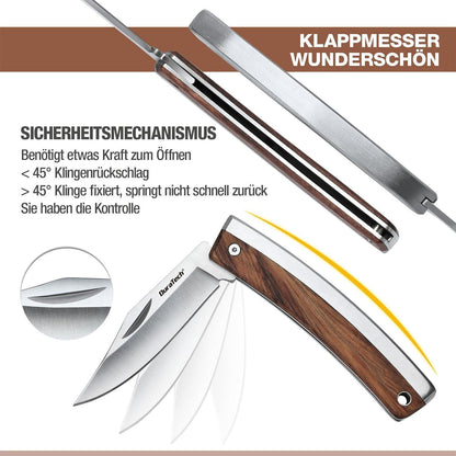 DURATECH Klappmesser Holzgriff 170mm Edelstahl Einhandmesser
