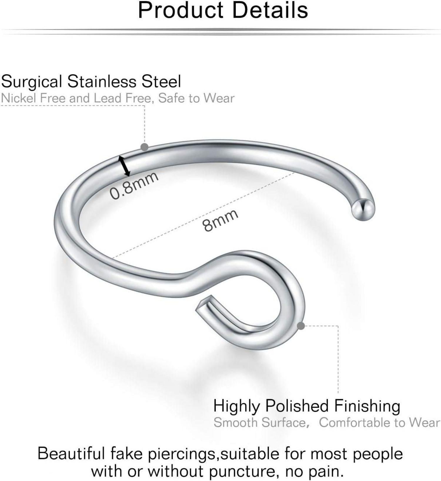 12-16Stk 20G 8mm Edelstahl Nasenpiercings Fake Piercings