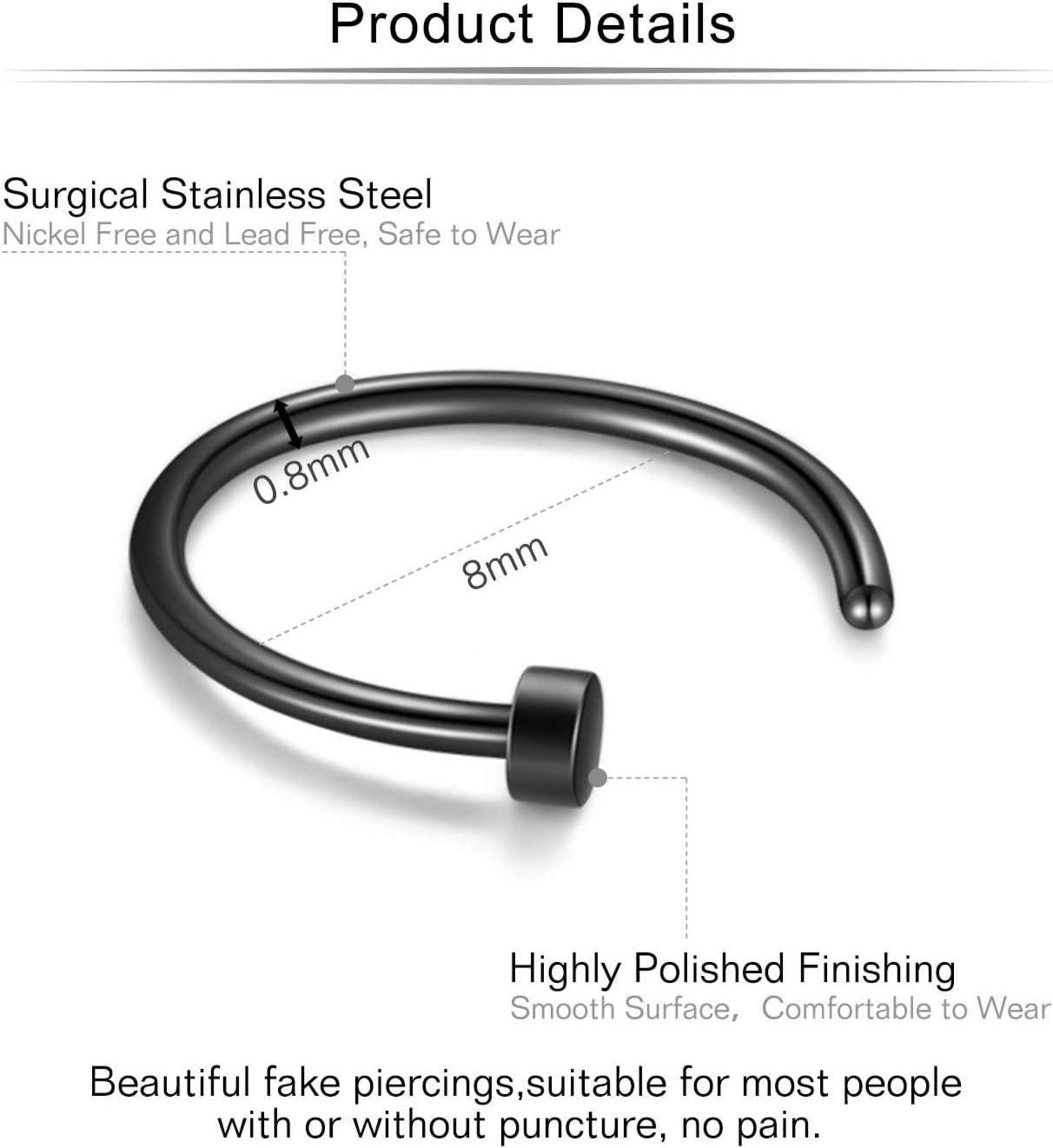 Nasenpiercings Fake Edelstahl 20G 8mm 12-16Stk Face Lippe Ohr