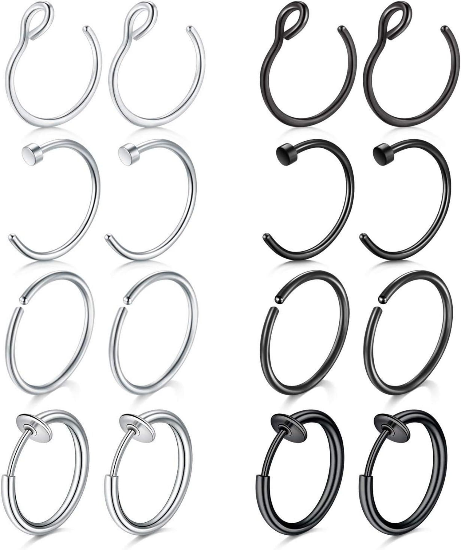 20G 8mm Fake Nasenring Edelstahl 16 Stk Piercings Set Nase Lippe Ohr