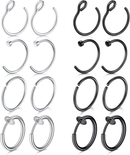 20G 8mm Fake Nasenring Edelstahl 16 Stk Piercings Set Nase Lippe Ohr
