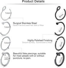 12-16Stk 20G 8mm Fake Nasenpiercings Edelstahl Set mit