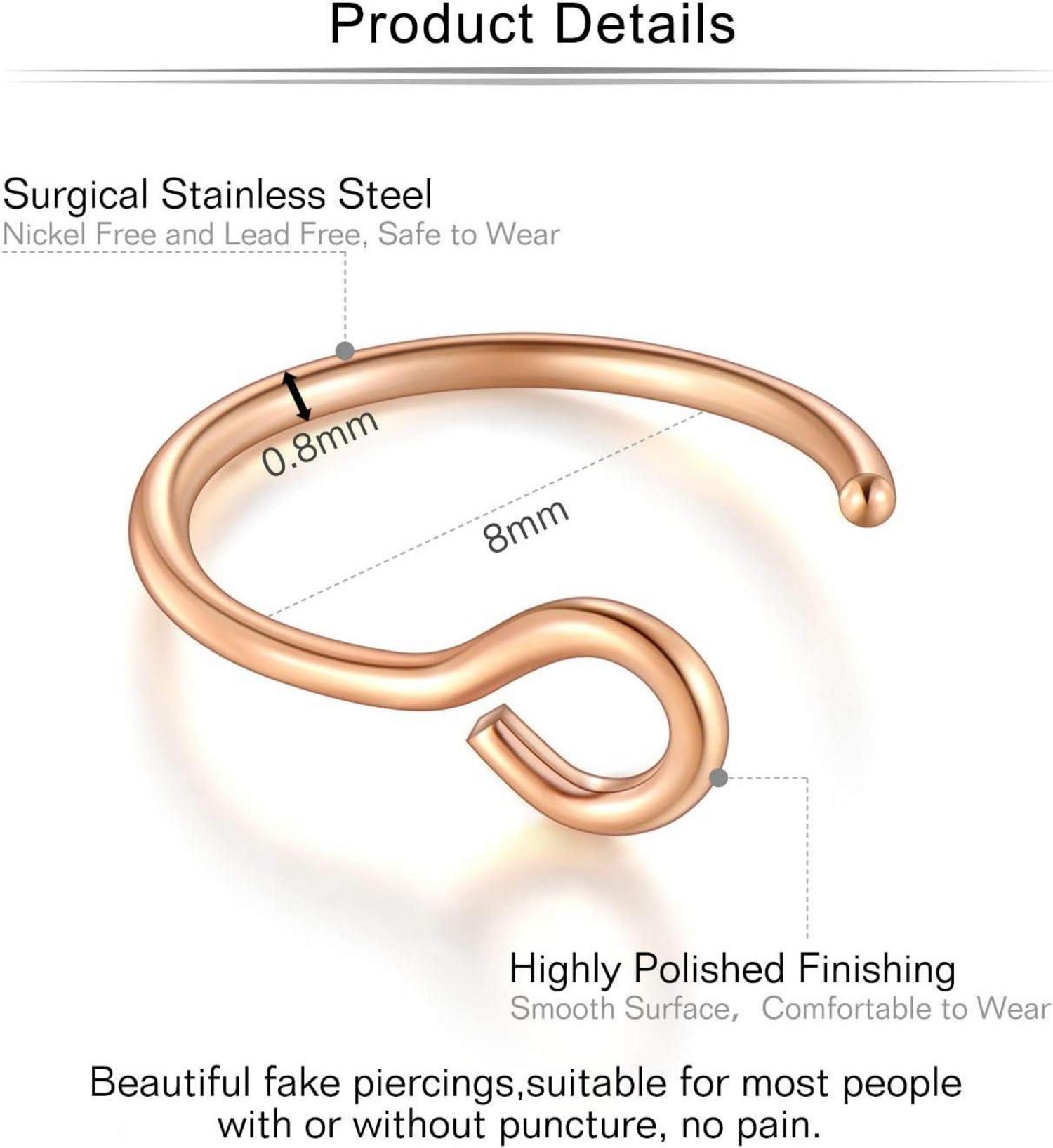 12-16Stk Fake Nasenpiercings 20G 8mm Edelstahl für Nase