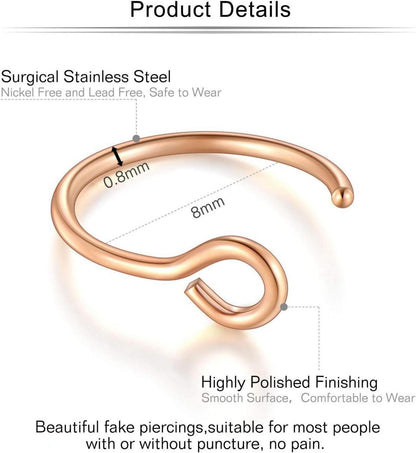 12-16Stk Fake Nasenpiercings 20G 8mm Edelstahl für Nase